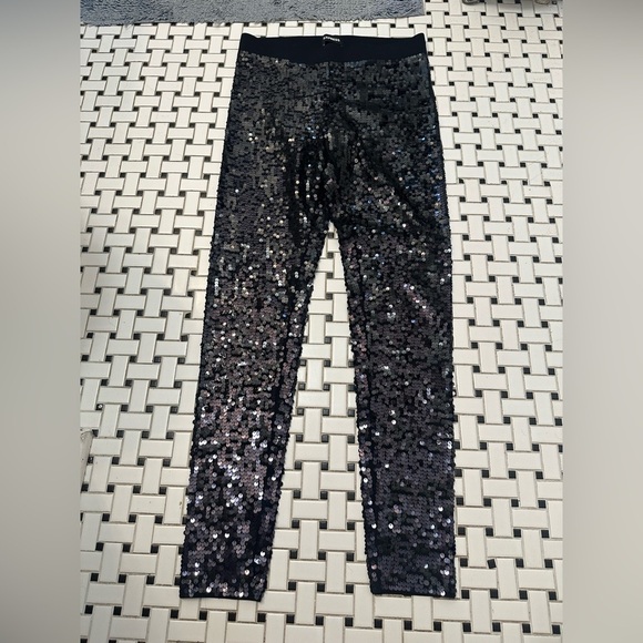 Express Black Sequin Pants - Picture 1 of 6
